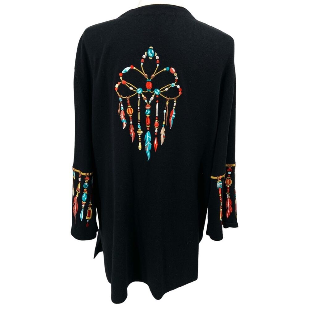 Bob Mackie Wearable Art Cardigan Sweater Dream Catcher Feather‎ plus 1X - Picture 3 of 6
